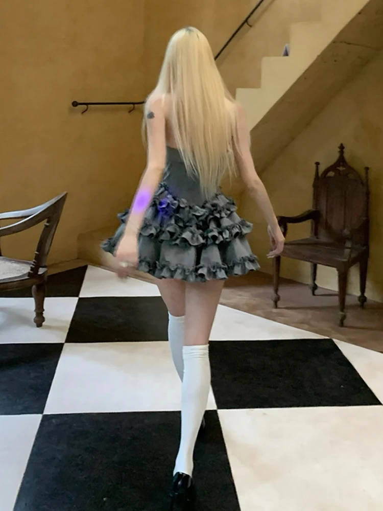 RORIRI ผู้หญิง Cross Boned Corset เค้ก Off-ไหล่ Backless Slim Frilly Puffy ชุดเจ้าหญิง Retro วันเกิด Party เสื้อผ้า