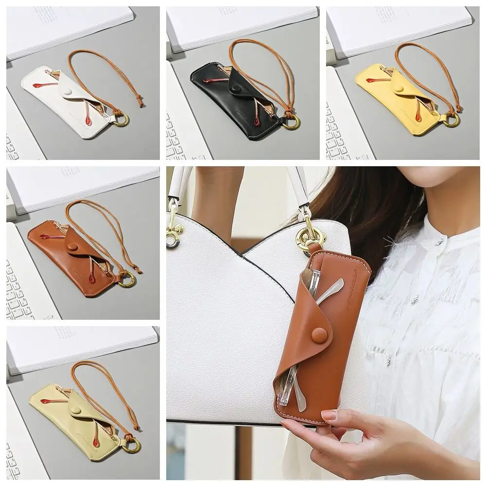 

Fashion PU Leather Sunglass Organizer Hanging Neck Solid Color Glasses Bag Anti-lost Eyeglasses Holder Students