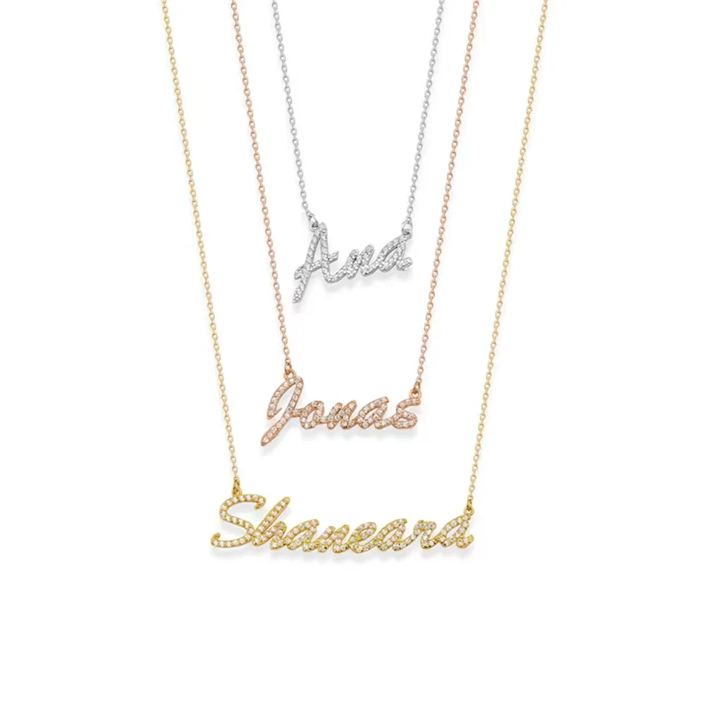 Gold Customized Name Necklace Classic Zircon Crystal Full Letter Necklace Women's Christmas and Valentine's Day Jewelry for Girl