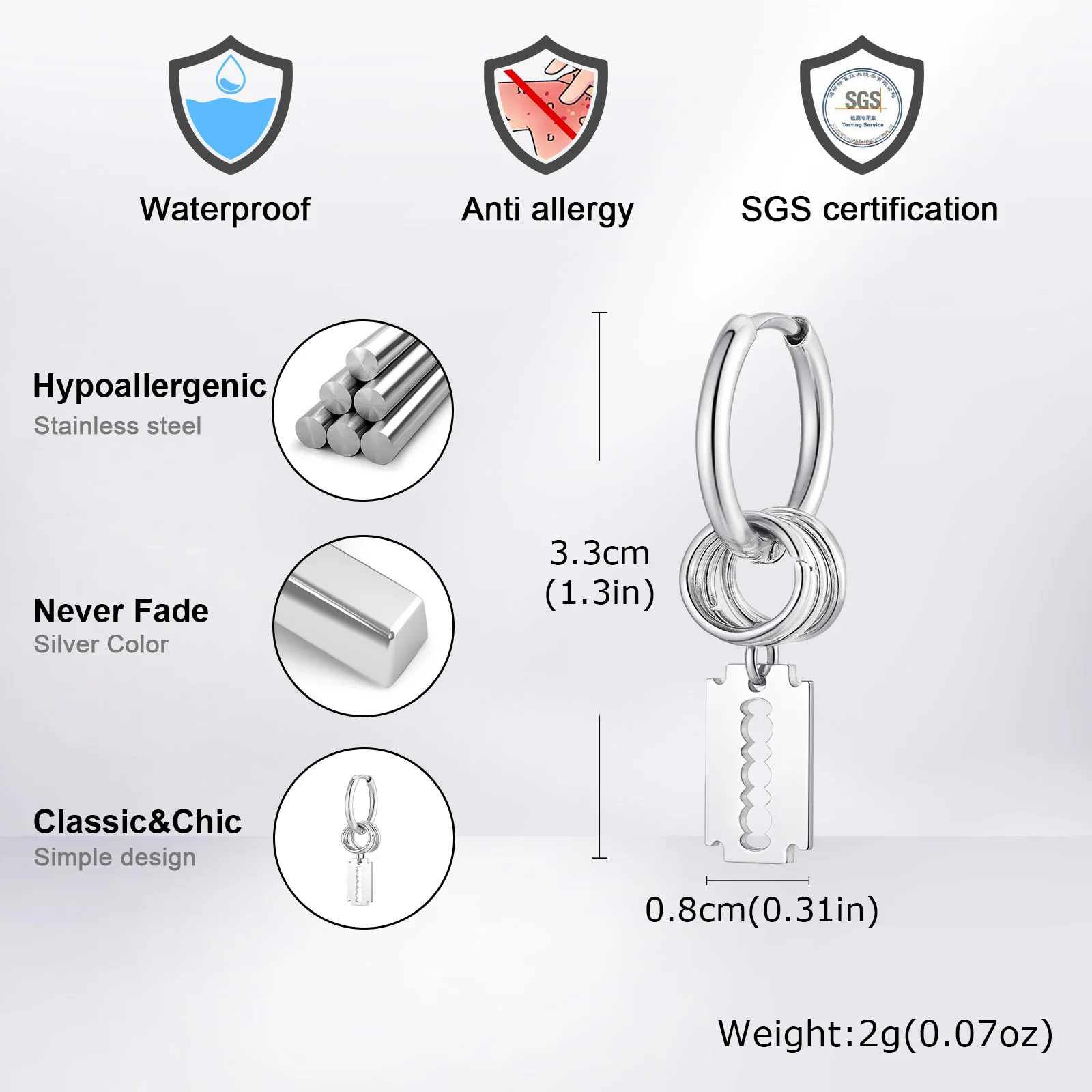 حلق هوب أنيق للرجال والأولاد، حلق هوجيز بشفرة من الفولاذ المقاوم للصدأ، هدية مجوهرات هيب هوب بانك