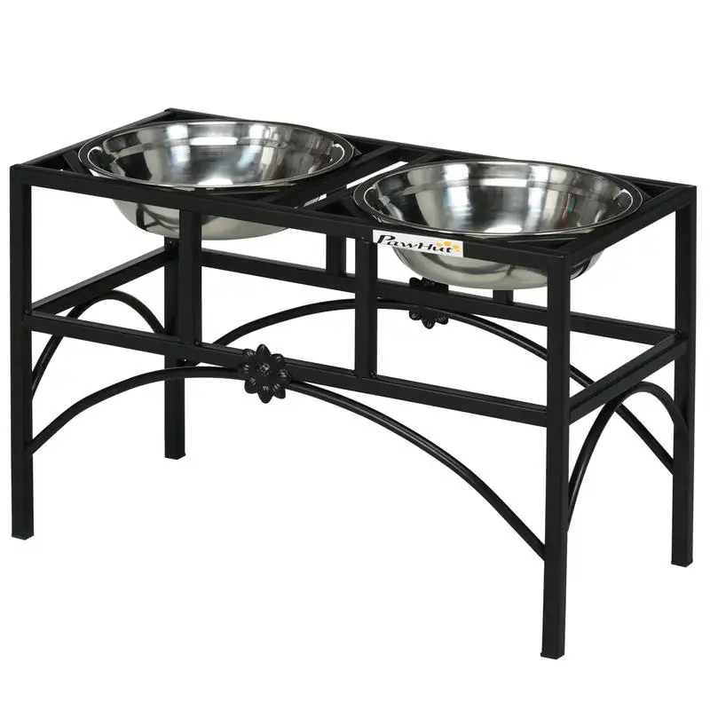 

PawHut Elevated Dog Bowls, Double Stainless Steel Heavy Duty Dog Food Bowl Elevated Pet Feeding Station, 14" H