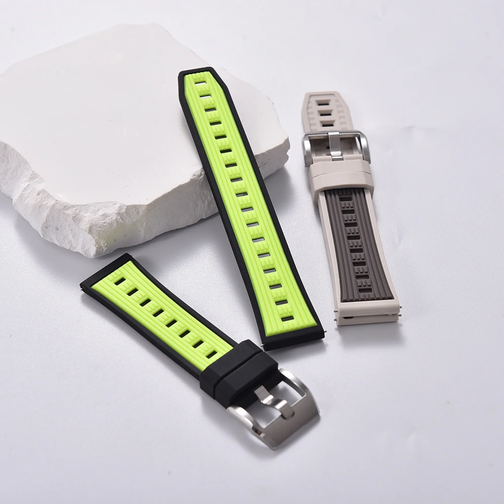 20mm 22mm dégagement rapide double couleur gazeux Silicone bracelet de montre Sport Silicone caoutchouc étanche plongée bracelet de montre pour hommes femmes
