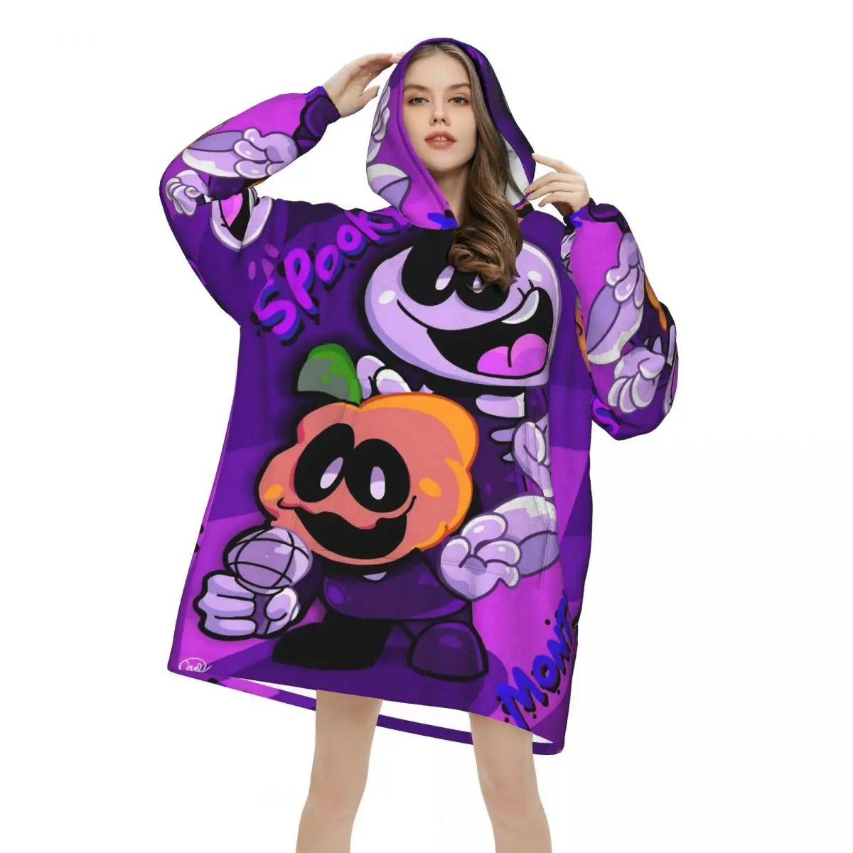 Oversized Spooky Month Wearable Blanket Gifts for Women Men Ultrasoft Plush Warm Sweatshirt Blankets With Pocket