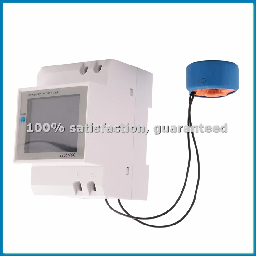 Digital Single Phase AC 40-300V 100A Din Rail 6 in 1 Voltmeter Ammeter Watt Kwh Frequency Meter 110V(External CT)-A51M