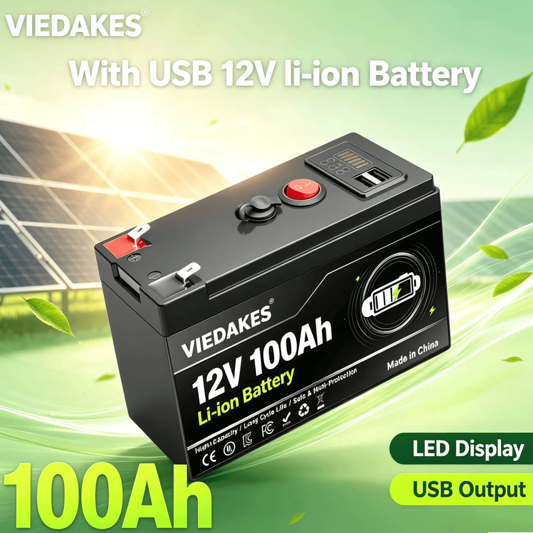 12V LiFePO4 Rechargeable Battery With LCD Screen 40Ah-100Ah Dual USB Interface Backup Battery For Portable Audio Equipment