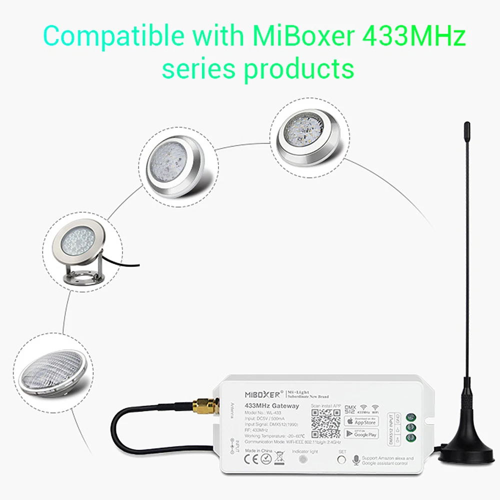 Miboxer-Gateway Wi-Fi com Controle de Voz, App LoRa, WL-433, DC5V, 433MHz, DMX512, 1990, Produtos da Série Smartphone