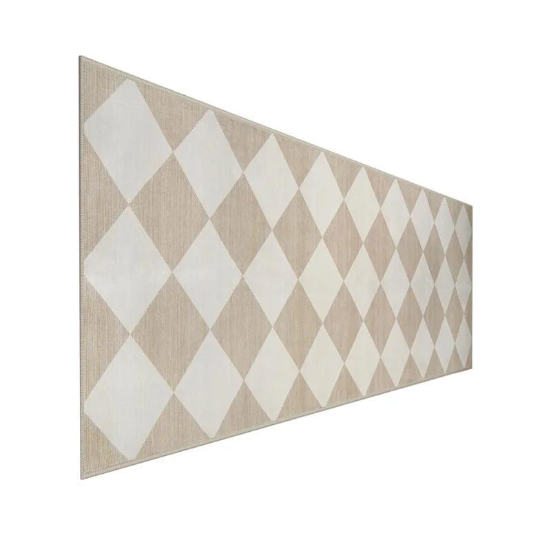 

YLS-Kitchen For Hallway Carpet Runners Beige Ultra Thin Washable Non Slip Rug Moroccan Plaid Checkerboard Decor