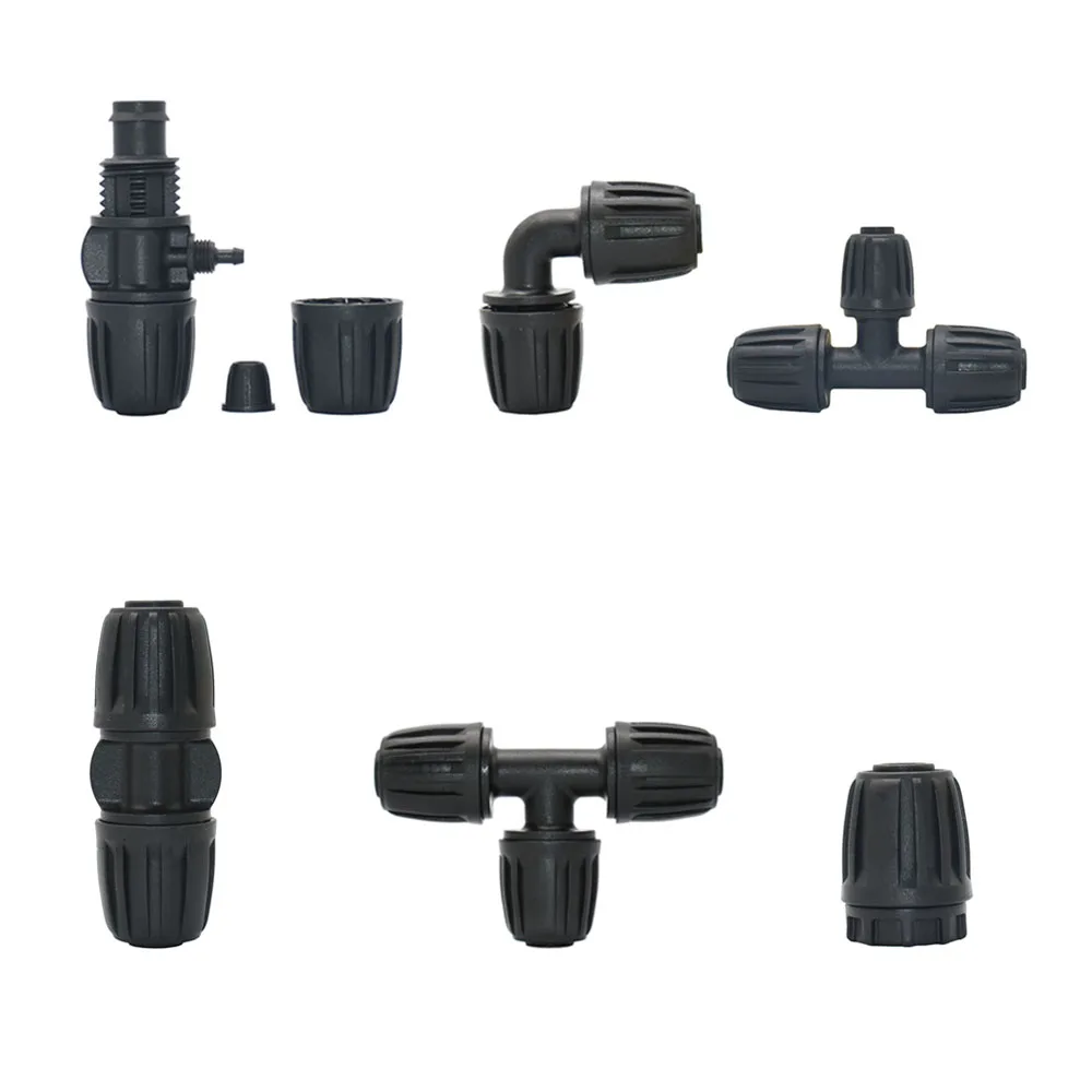 20mm PE Pipe Barb Connector Tee Elbow End Plug Fittings Lock Nut 20mm To 16mm 4/7mm Reducing Hose Splitter Coupling