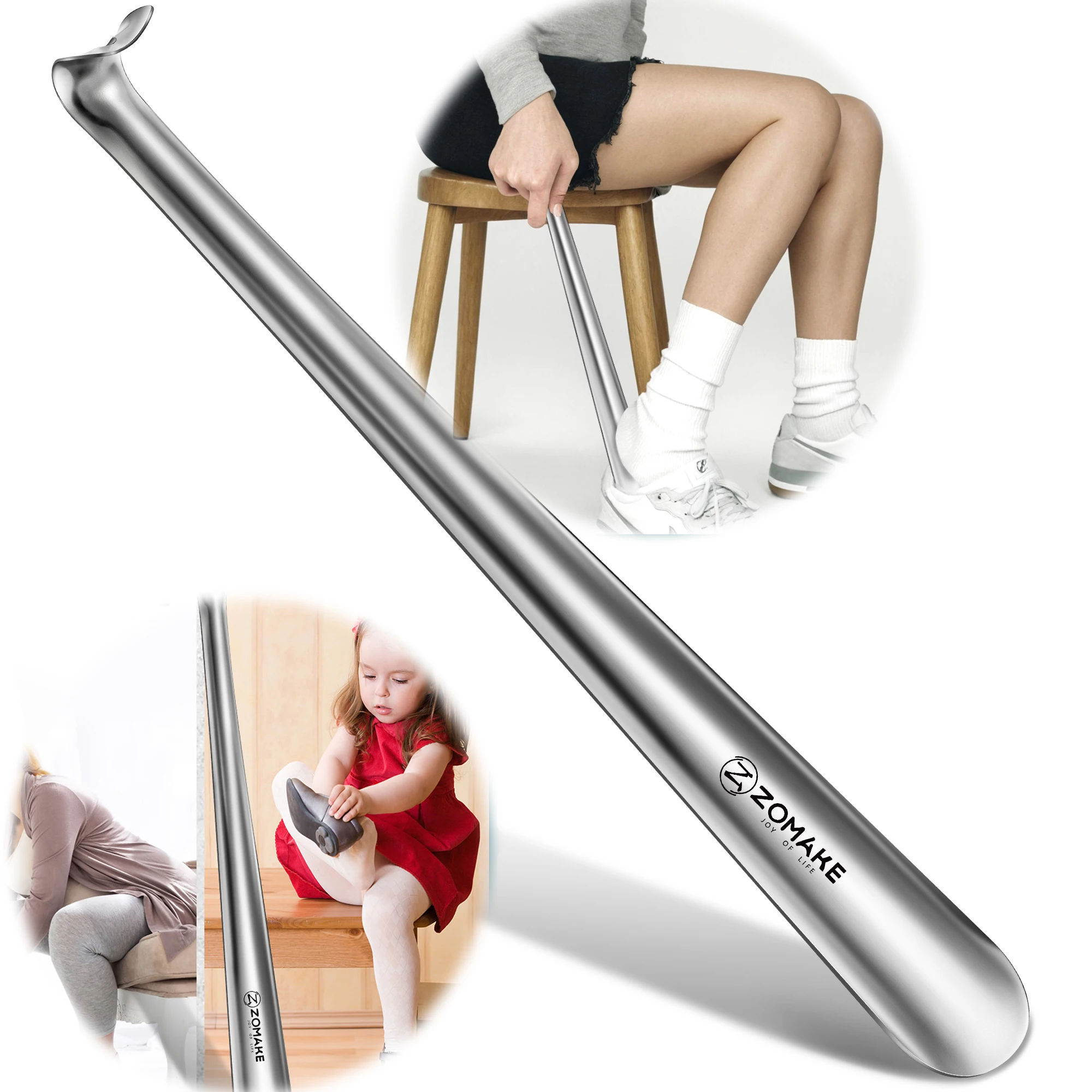 

42CM Long Shoe Horn Stainless Steel Silver Metal Handle Shoehorn Professional Durable For Seniors Aid Tool Shoe Accessories