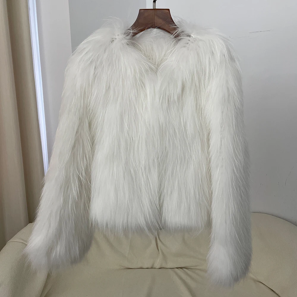 سترة جديدة من فراء الراكون الطبيعي لخريف وشتاء 2024 سترة من الفرو الدافئ للتنقل اليومي على الوجهين موضة سميكة من الفرو المنسوج للنساء #2