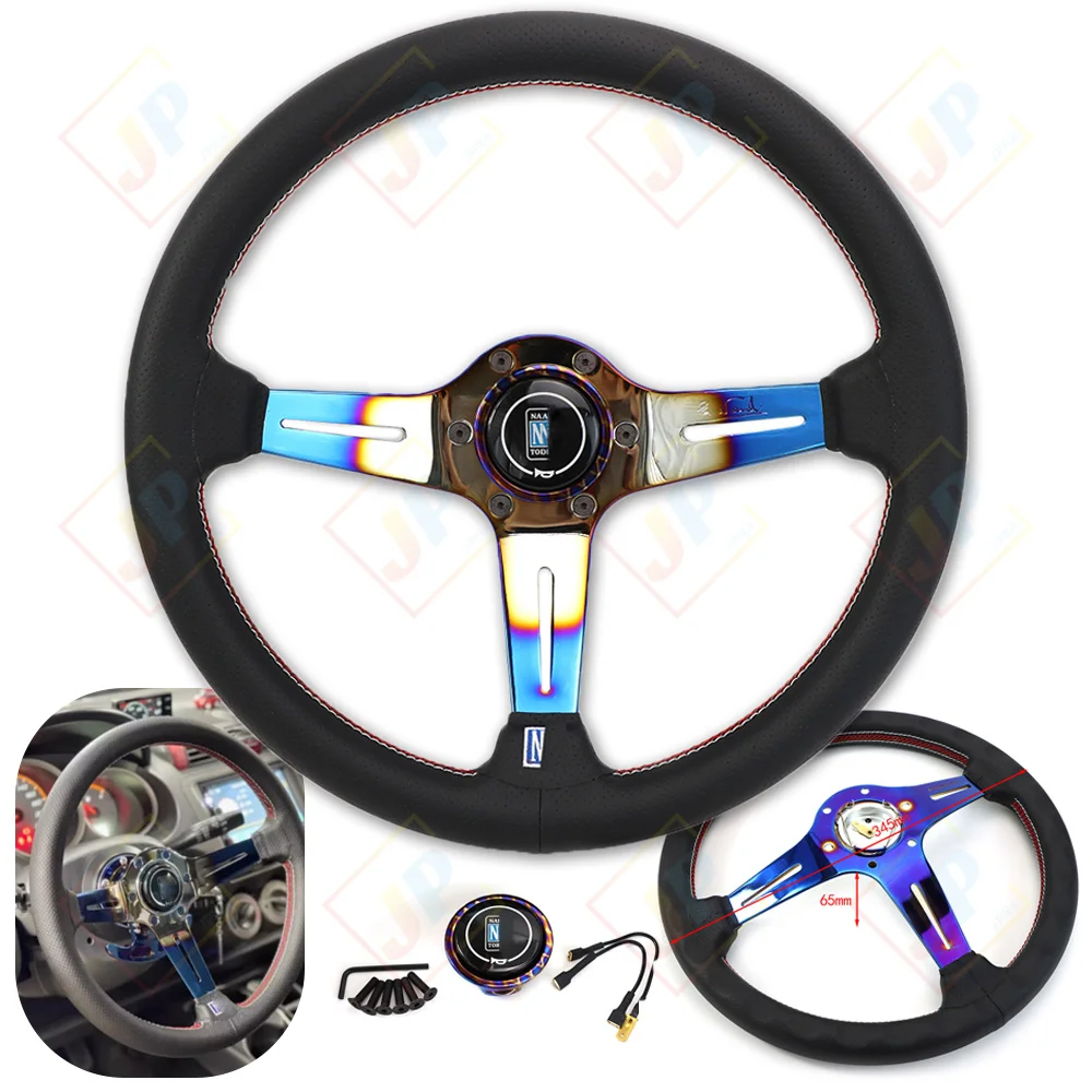 

Car Racing JDM Steering Wheels with ND Logo Universal leather Burnt Blue Drifting Sport Steering Wheel 14 Inch 355mm