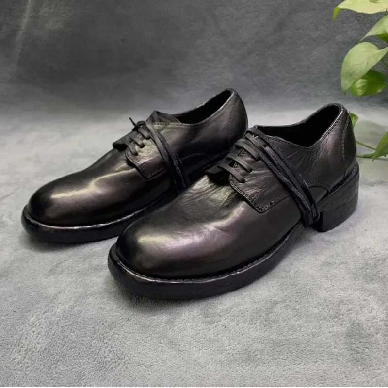 

Genuine Leather Retro Wearable Work Shoes Handmade Men Derby Shoes Premium Outdoor Hiking Casual Leather Shoes