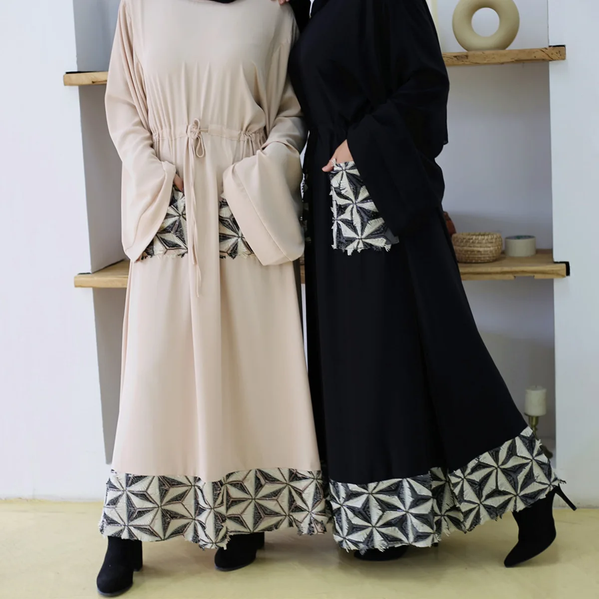 Dubai Muslim Fashion Simple Splice Tunic Arab Türkiye Dress 6402