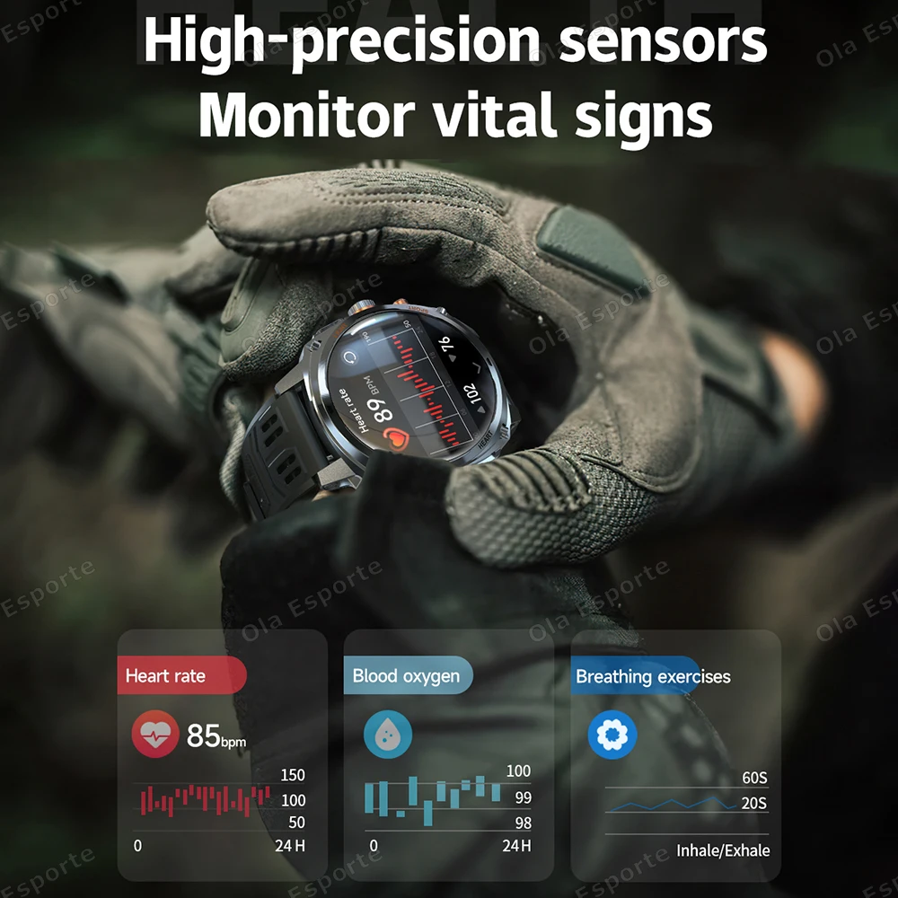屋外スマートウォッチメンズ 800mah 超ロングバッテリー懐中電灯 GPS トラッカー BT 通話防水軍事スポーツフィットネススマートウォッチ