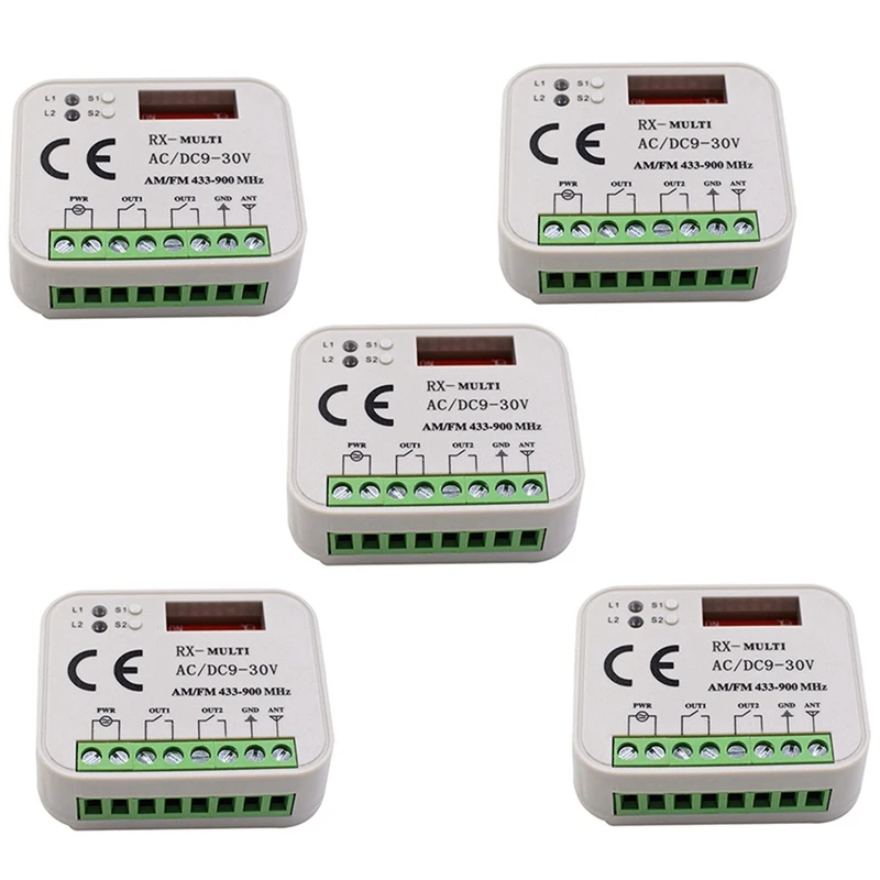 Hot TTKK 5X Garage Door Remote Control Receiver 2 Channel Switch For 433 868 Mhz Transmitter RX Multi Frequency 433-900MHZ