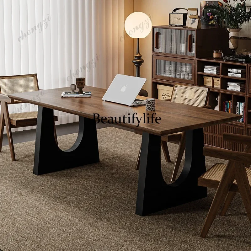 f150 Solid wood dining table, living room long desk workbench large board meal desk integrated conference office