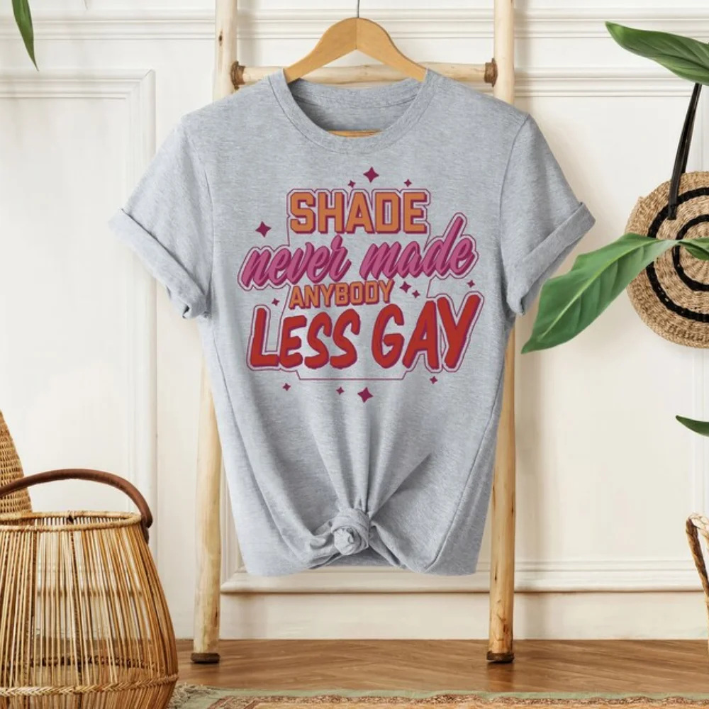 Shade Never Made Anybody Less Gay Funny LGBTQ T-Shirt Pride Month Pride Parade Tee You Need To Calm Down Cotton Clothes Supplier