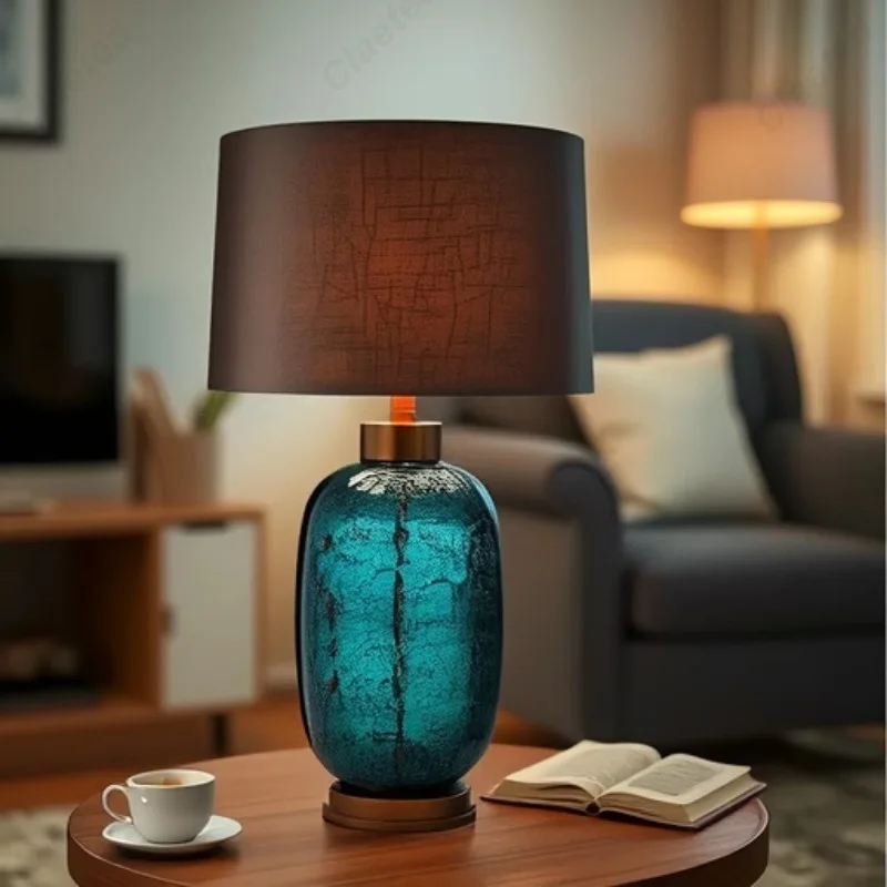 Modern Minimalist LED European Glass Table Lamp Hotel Guest Room Living Room Study Bedroom Bedside Decorative Lighting Lamps
