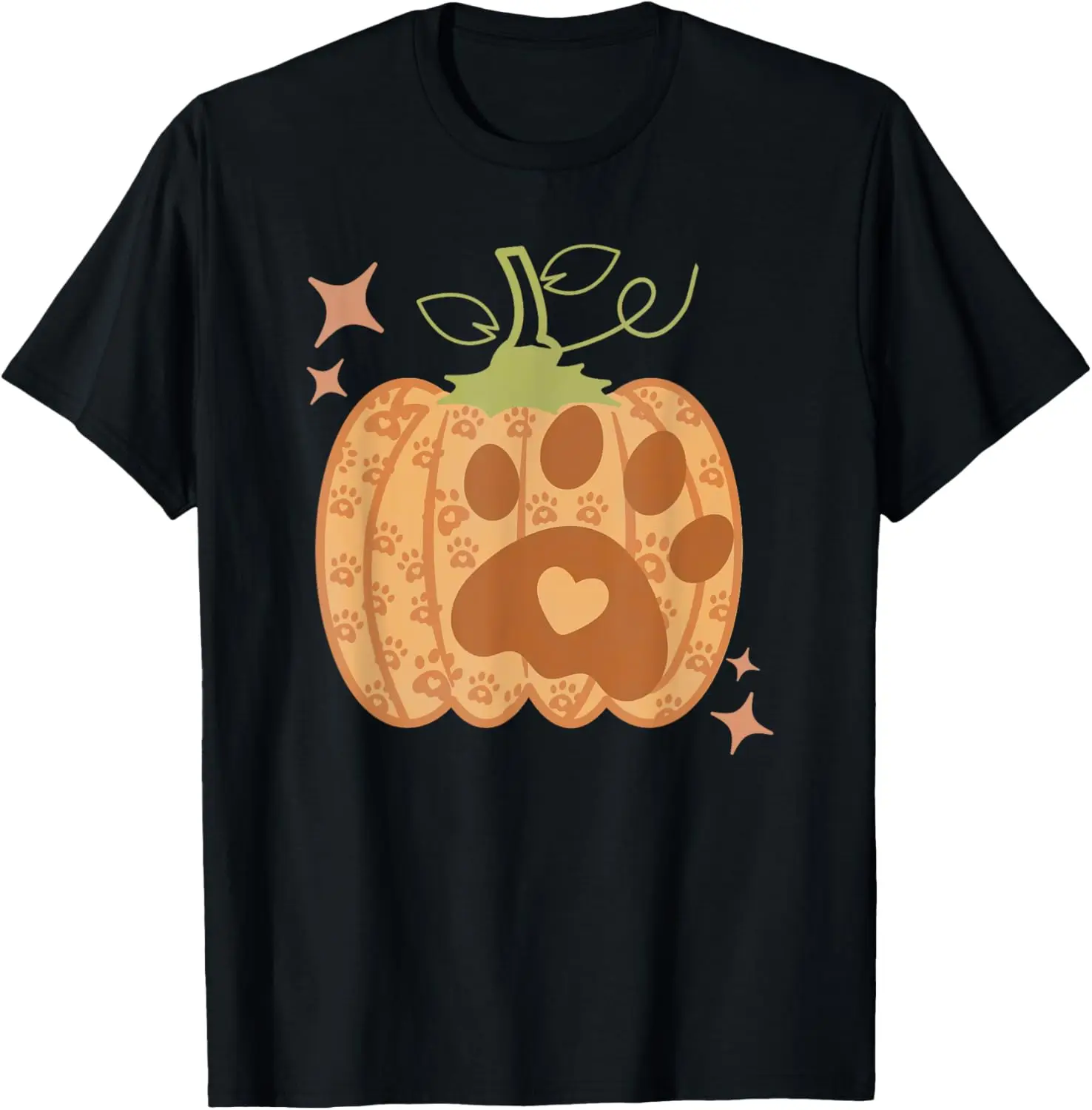 

Pumpkin Dog Paw Print Autumn Cute Falling T-Shirt