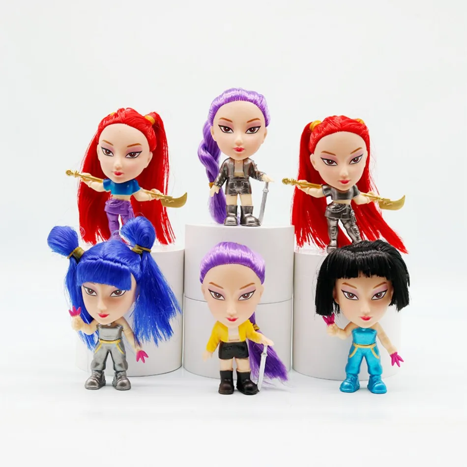 6個/セット - Qバージョン - KPOP デモンハンターズ スーパースター ルミ ミラ ゾーイ アクリル PVC アクションフィギュア おもちゃ アニメ フィギュア ドール ファンへのギフト