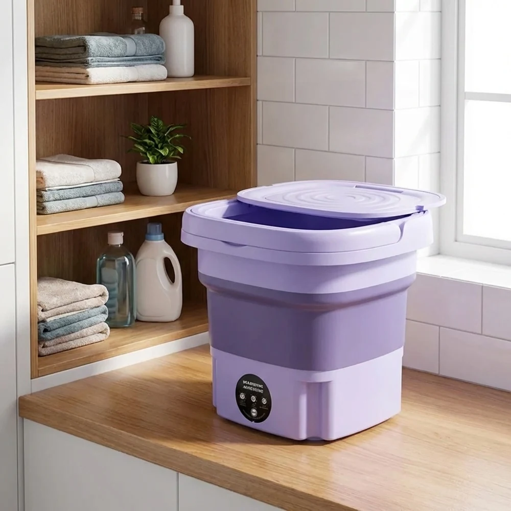 8L Portable Foldable Washing Machine with Spin Dryer Compact Mini Washer for Socks Underwear Panties Household Travel RV Small S