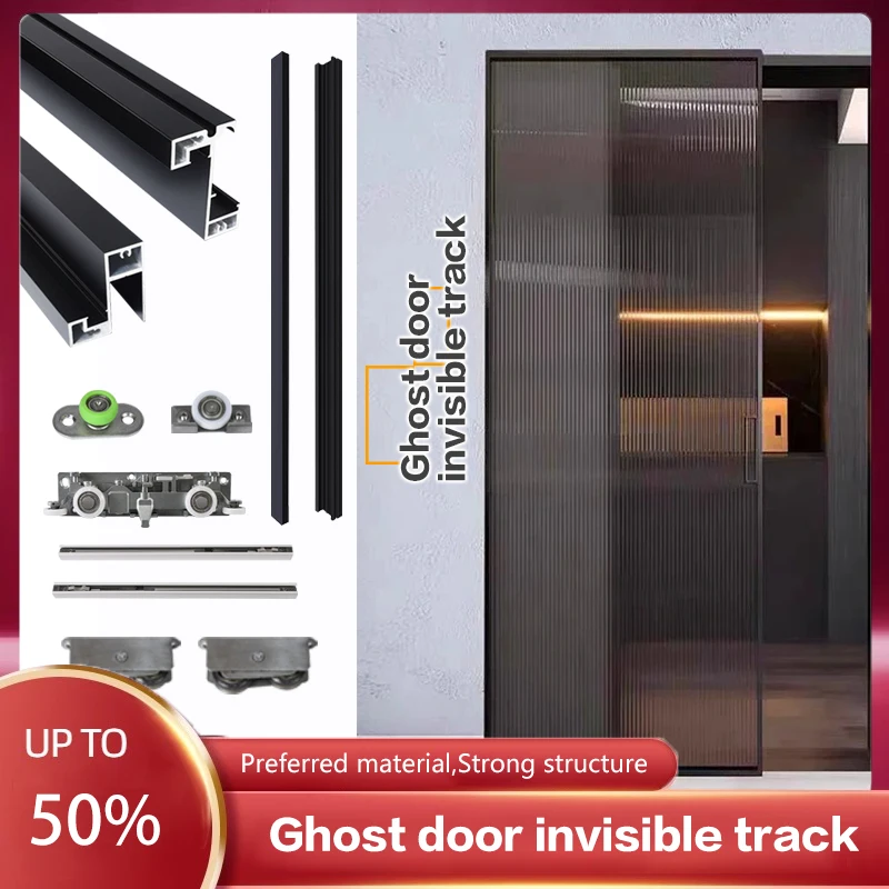 

Extremely Narrow Trackless Ghost Door Hidden Bathroom Kitchen Glass Aluminum Alloy Push-pull Sliding Door Hardware