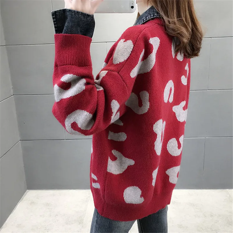 Bavero Splicing maglione lavorato a maglia donna manica lunga Pullover maglione donna primavera autunno Patchwork sottile maglieria corta top femminile