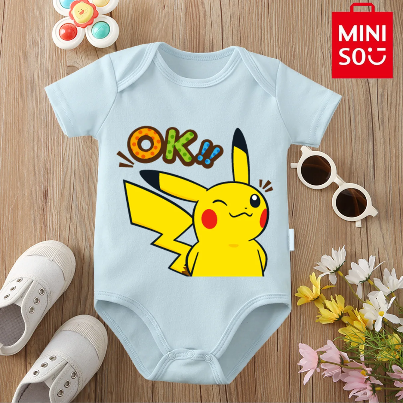 

MINISO Pocket Monster Pikachu Bulbasaur Print Pure Cotton Cloths Bodysuit for Baby Onesie Jumpsuit for 0 To 12 Months Newborn