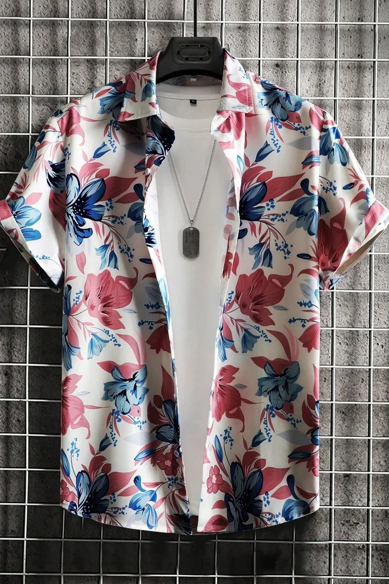 

Men Floral Print Graphic Colorful Short Sleeve Shirt Tee For Vacation Beach Shirt Men's Clothing Hawaii Dress Exquisite Shirt