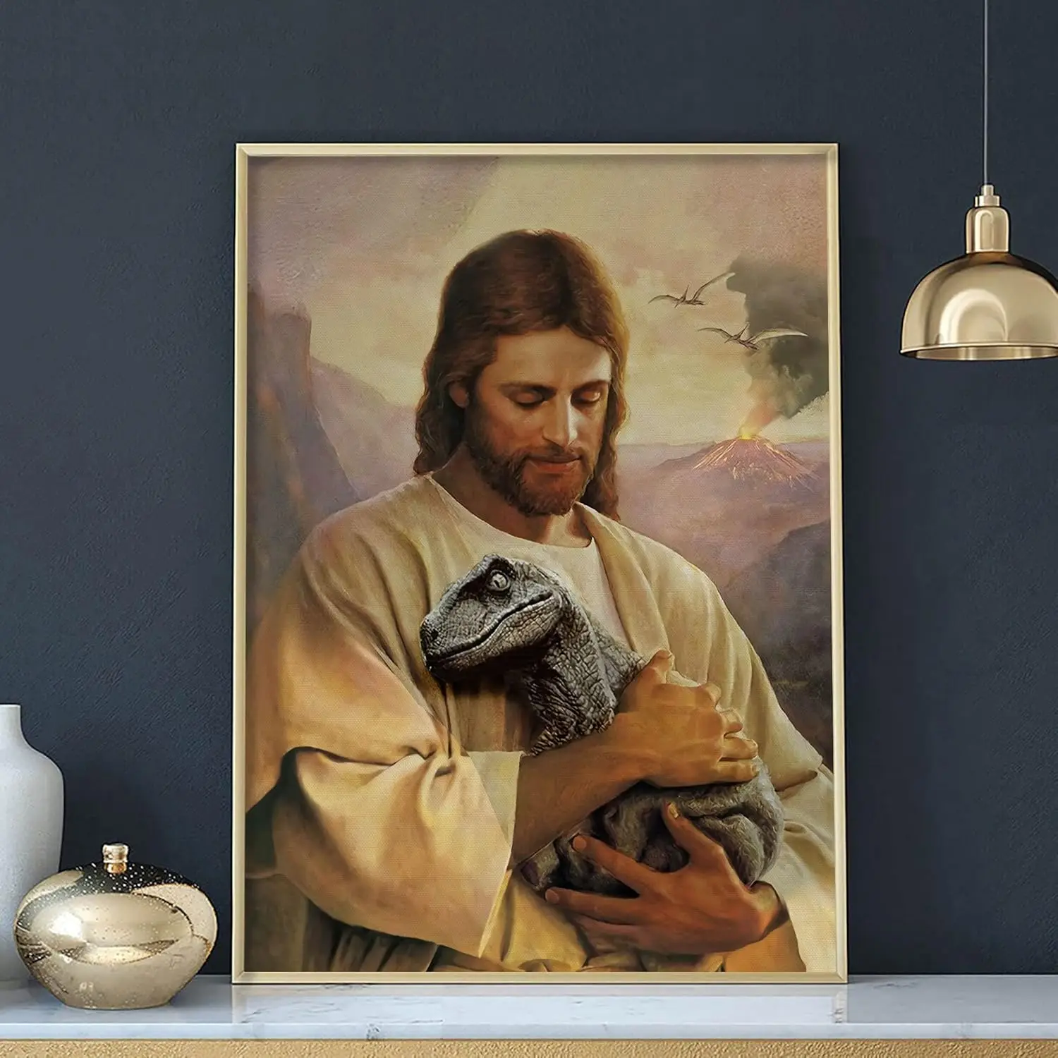 Retro Metal Tin Sign 8 X 12 Inches Jesus Love and Protect The Raptor Baby Treasure Poster Or Lovers Gift Christian sign