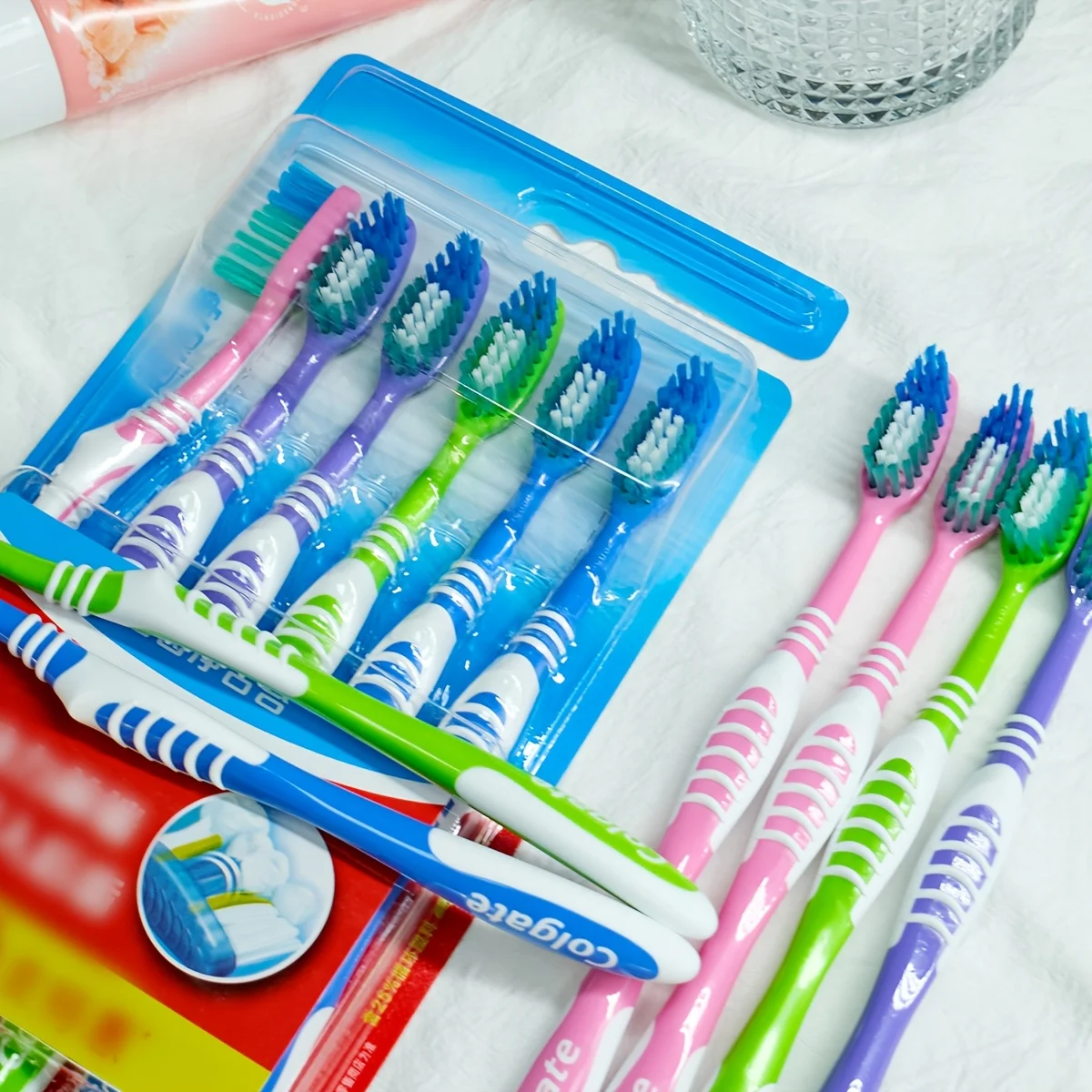 Colgate Super Clean 6Pcs Toothbrushes, Medium Hard Bristles, Portable Travel Hotel Oral Toothbrush for Family