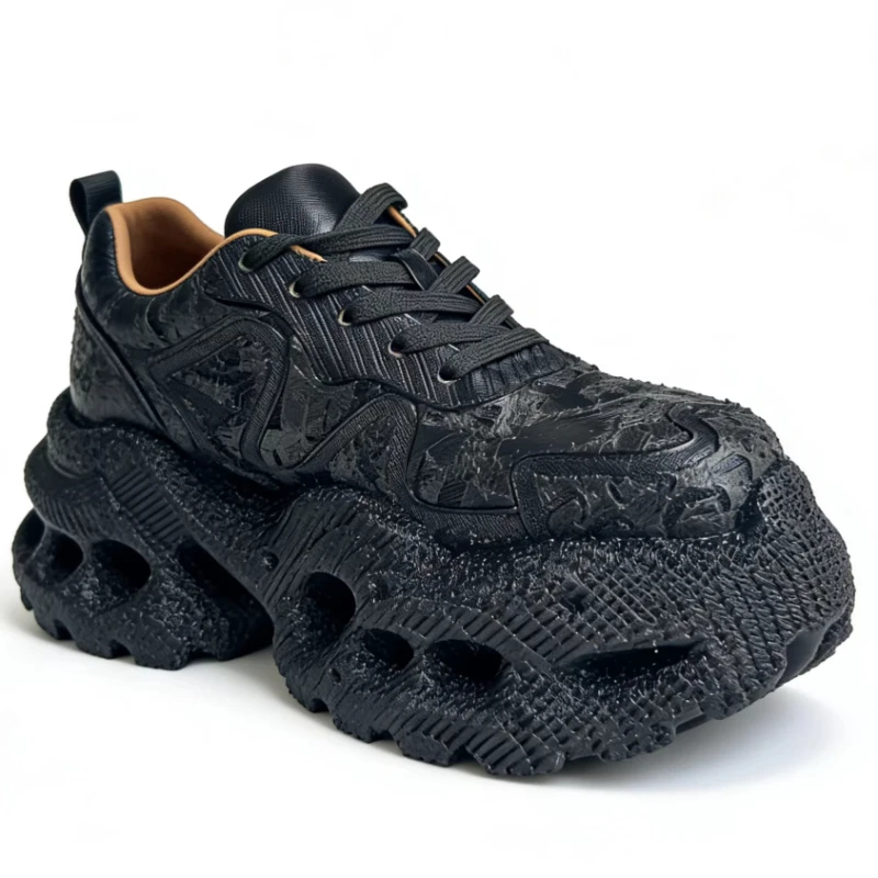 Original Design 3D Printed Casual Sports Shoes Men's TPU Soft Bottom Daddy Shoes Comfortable Thick Soled Height-increasing Shoes