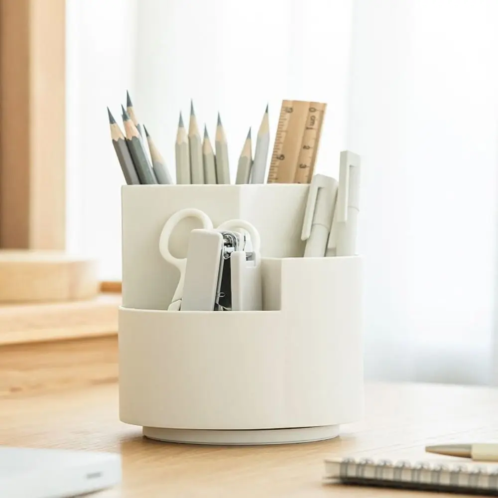 Stationery Organizer 360° Rotating Pen Holder 3-Grid Dust-proof Pen Pencil Organizer Large-capacity Storage Box