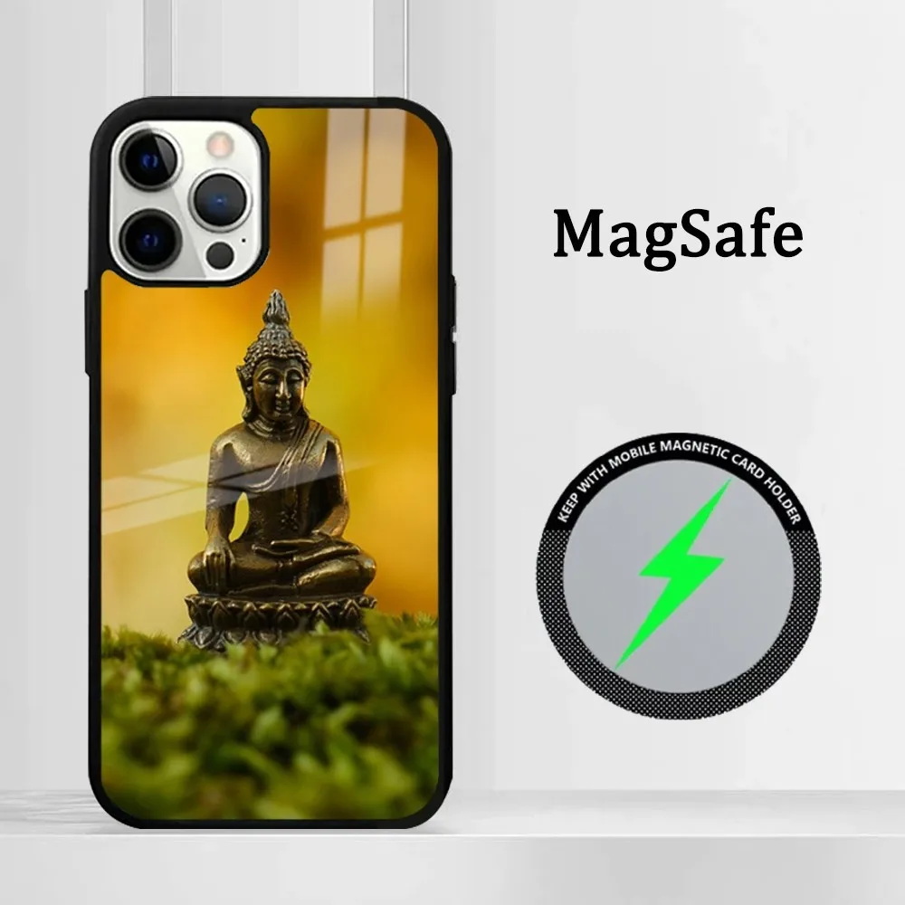 Cute Buddha Monk Zen Buddhism  Phone Case For iPhone16 15 14 13 12 11 Pro Max Plus Mini Mirror Magnetic Cover