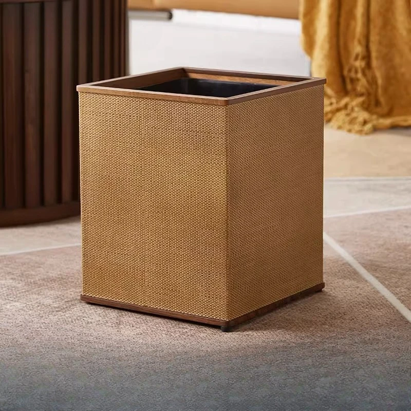 Walnut Woven Trash Can Large Capacity Bedroom Waste Bin Elegant Bathroom Office Garbage Bin Home Living Room Paper Wastebasket