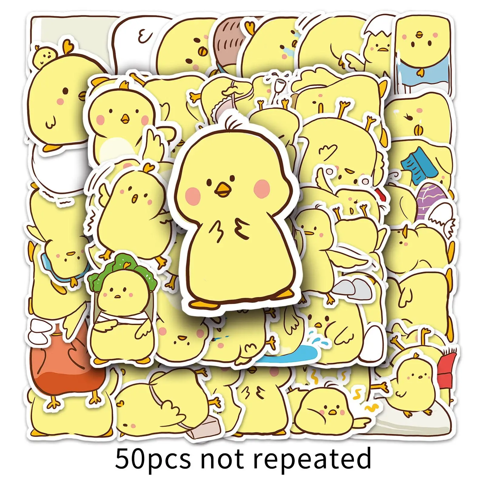 50PCS Cute Little Chicken Graffiti Stickers Yellow Chicks Cartoon Decal DIY Luggage Phone Guitar Skateboard Waterproof Sticker