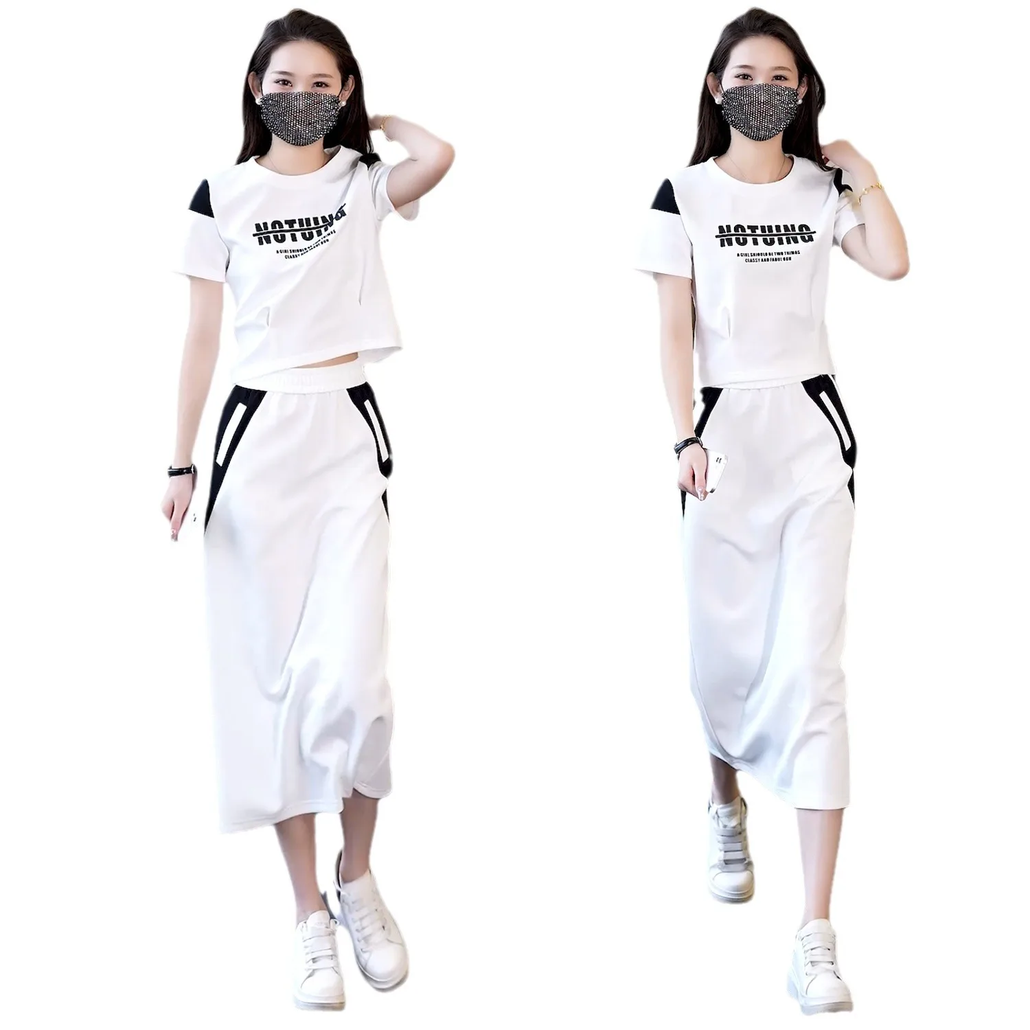 Fashion casual style suit Women\'s summer commute simple short-sleeved T-shirt skirt two-piece set 2024 summer suit