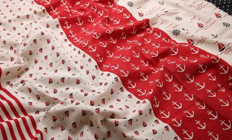 50*110cm Britischen Mittelmeer Marine stil Baumwolle Leinen Stoff Handgemachte DIY Vorhang Tischdecke Kissen Retro Stoff – Detail 2