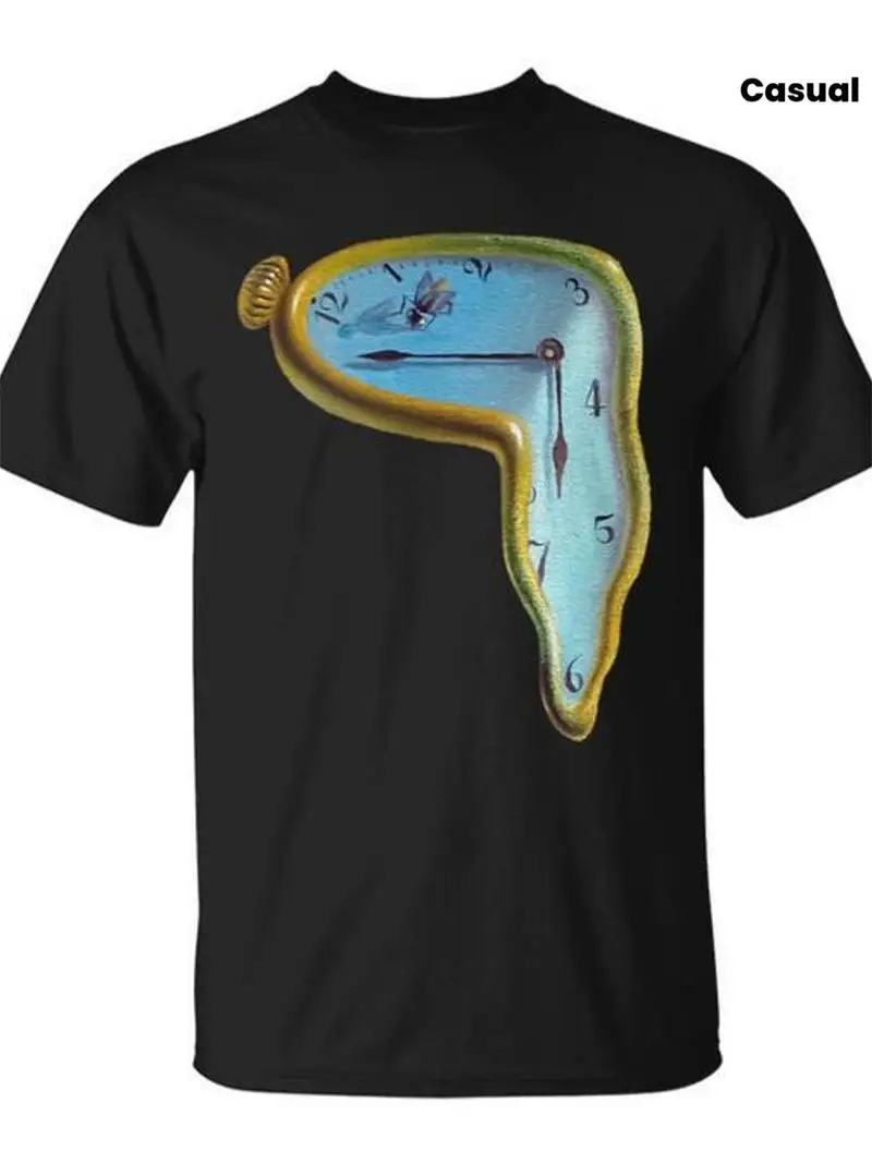 Dali Melting Clock T-Shirt Men's Casual Short-Sleeve Tee Geometric Pattern Design Crew Neck For Daily Leisure Wear All Seasons
