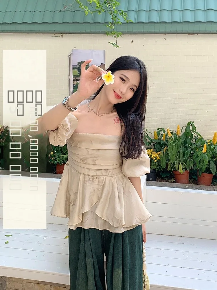 

Yang Pao Pao Women's Chiffon Shirt Collar Two-Way Wear Versatile Slimming Top Korean Style Commute Fashion Short Sleeve