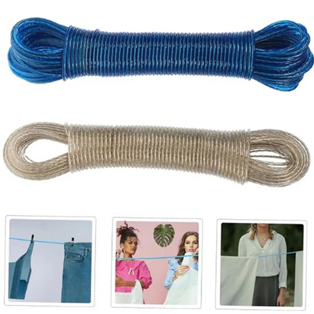 Outdoor Clothesline Clothes Drying Line 20m Pvc Steel Wire Clothesline Portable Travel Laundry Rope Heavy Duty Indoor for Hiking