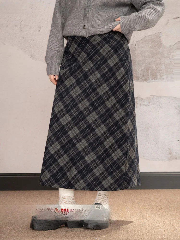 

Новая ретро-юбка в клетку А-силуэта с высокой талией, прямого кроя, с разрезом, для полных женщин, осень-зима