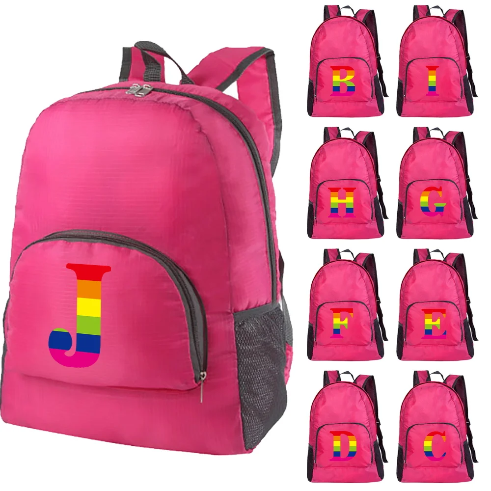 Lightweight Packable Foldable Backpack Rainbow Letter Print Ultralight Outdoor Folding Bags Travel Organizer Bag Sports Daypack