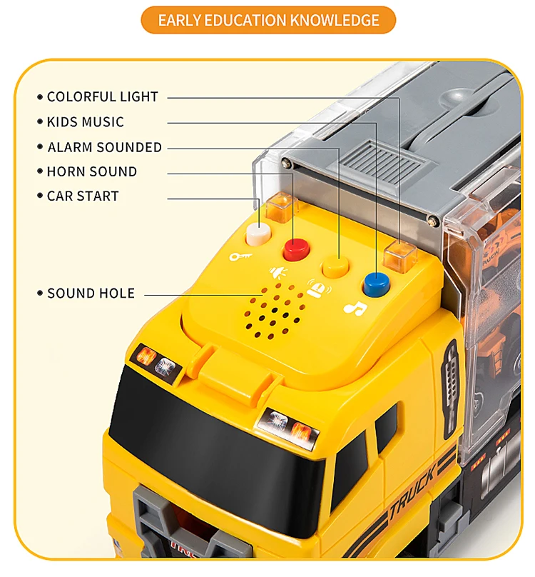 TEMI 대형 컨테이너 운송차 놀이 세트 (플레이 매트 & 6개 미니 엔지니어링 차량 모델 장난감 포함) 어린이 남아 선물