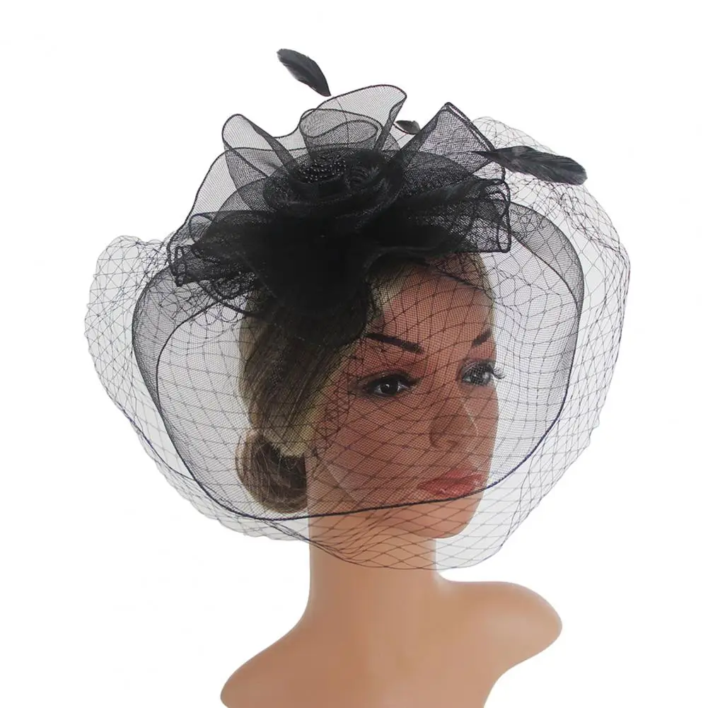 Chapeau Fascinateur en résille pour femme, accessoires de cheveux, vêtements de sauna rétro, élégant, vintage, mariage, maille, plume, fleur, scène