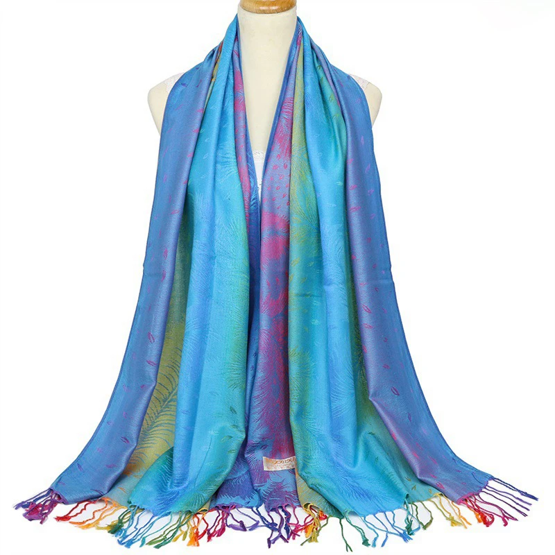 New Colorful Retro Ethnic Style Women\'s Travel Scarf Jacquard Cotton Warm Scarf Gradient Lengthening Tassel Shawl