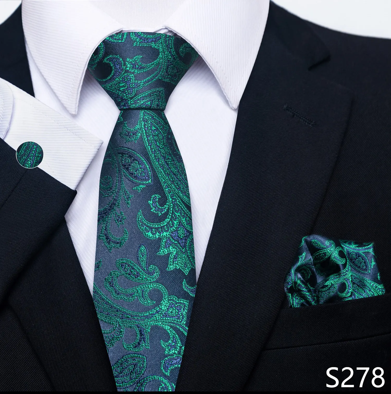 Neue Stil Mode Marke Krawatte Für Männer Grün Floral Krawatte Einstecktücher Manschettenknöpfe Set Krawatte Anzug Zubehör Fit Formale Party – Detail 31