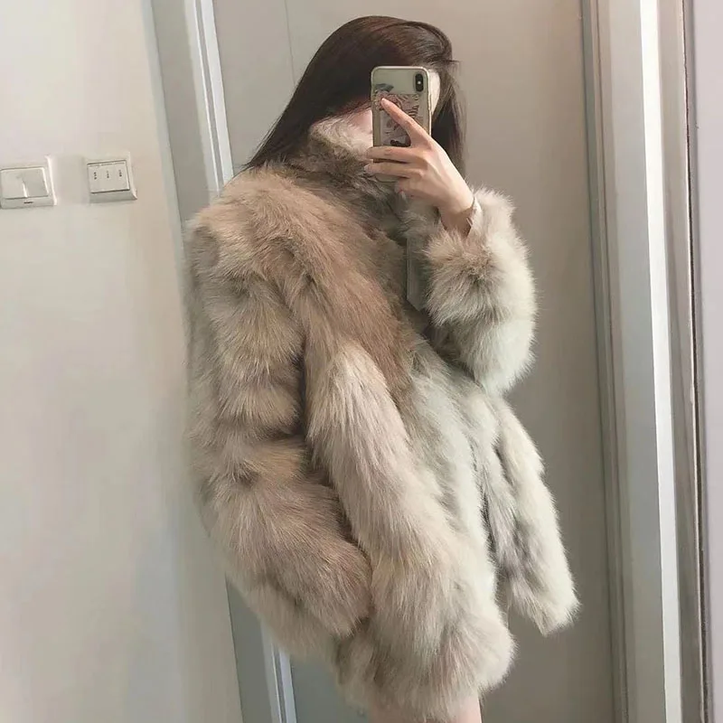 Faux Fox Fur Jacket Women Overcoat 2024 Autumn Winter New Thick Warm Parka Coat Korean Loose High-End Plush Coat Outwear Casaco