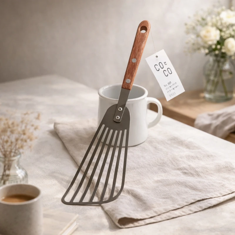 Stainless Steel Angled Spatula Wood Handle Pancake Turner Multi Purpose Kitchen Tool for Eggs Steak Cooking Baking