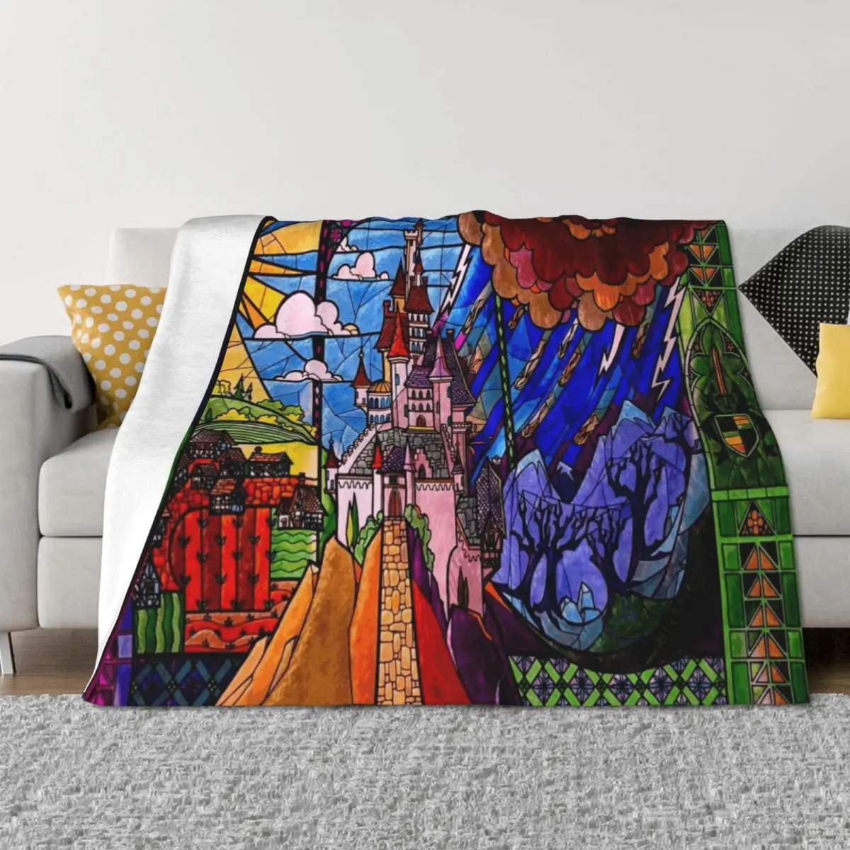 

Castle Stain Glass Throw Blanket Soft Plush Plaid Luxury Thicken wednesday Blankets